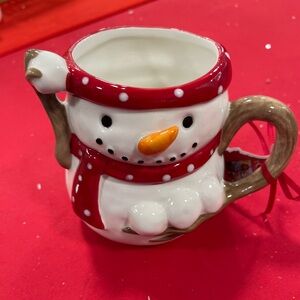 Blue Sky Christmas Winter Snowman Snowballs Handpainted Ceramic Coffee Mug NWT